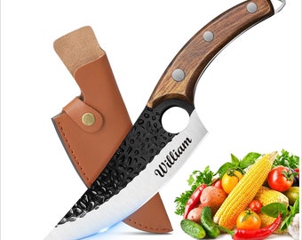 Personalized Viking Boning Knife: Hand Forged High Carbon Steel Chef Knife with Sheath