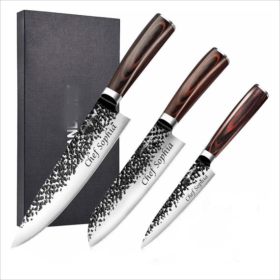 Personalized 8 CHEFS KNIFE SET Chef Kitchen Knives Professional Custom  Engraved , High Carbon German Stainless Steel, Pakkawood Handle 