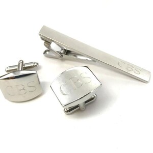 Personalized Cuff Links & Tie Clip , Engraved Silver Cufflinks Tie Bar Set -Birthday, Anniversary Gift for Men, Him, Dad, Husband ,Grandpa