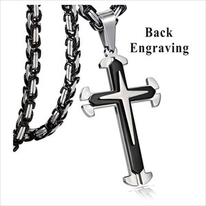 Personalized Engraved Stainless Steel Cross  Necklace , Three Layer Cross Necklace-Father&#39;s day , Anniversary , Graduation -BS