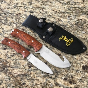 Christmas gift for men, him-Personalized Engraved Rescue Hunting Knife, Gut Knife Rosewood handle Set of 2 knives /Free pouch image 3