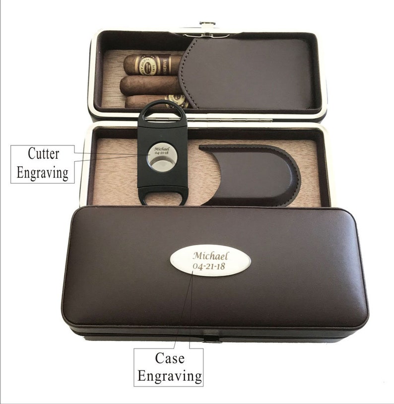 Christmas gift for him Birthday gift-Personalized Custom engraved Cigar Case /& Cigar Cutter-Magnetic OpenClose-gift for Men Holidays