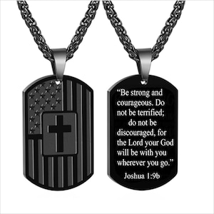 Personalized American Flag Dog Tag Necklace: Engraved Bible Verse Pendant