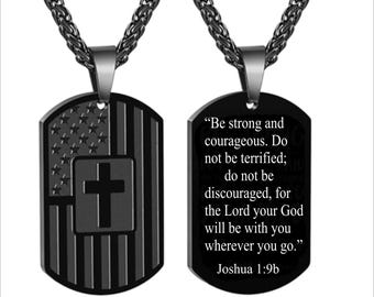 Personalized American Flag Dog Tag Necklace: Custom Engraved Pendant -Valentine's day gift for him