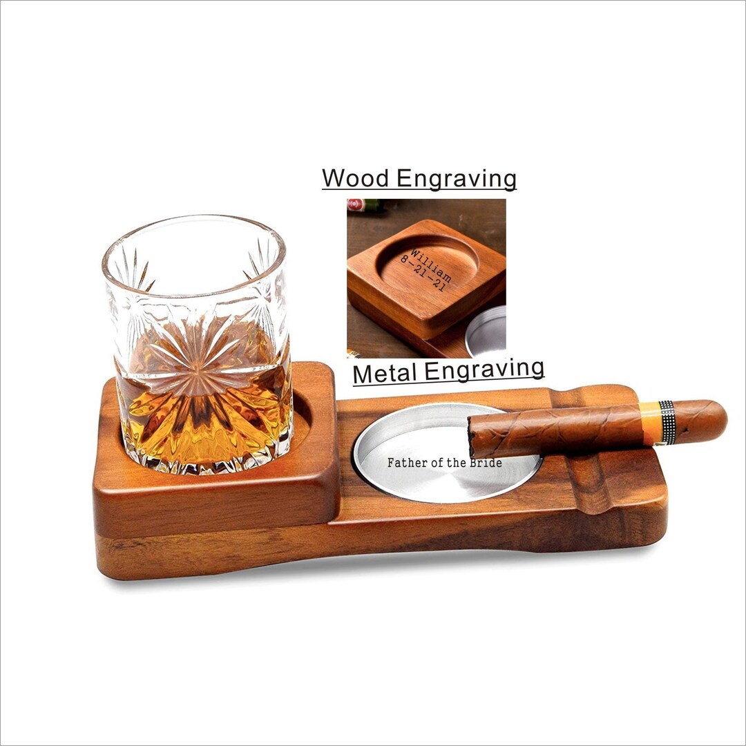 Whiskey Drink & Smoke Tray Cigars Whiskey Tray Cigar Holder Ashtray  Personalized Precious Wood Men's Gift Wood -  Finland