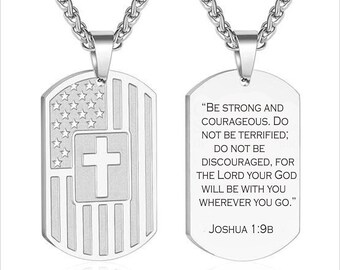Personalized Silver Dog Tag Necklace, Bible Verse, Christian Jewelry Gift