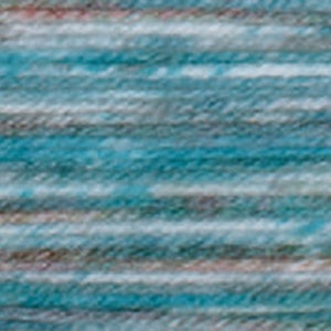 May include: A close-up of a blue and white striped yarn. The yarn has a soft, fuzzy texture.
