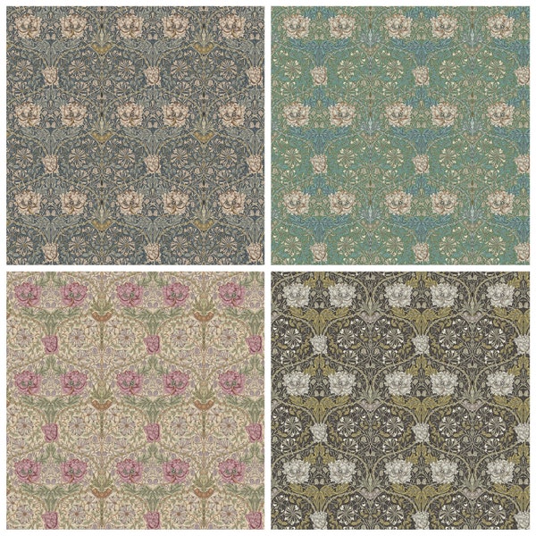 William Morris Honeysuckle Cotton Panama Digital Fabric Floral Upholstery