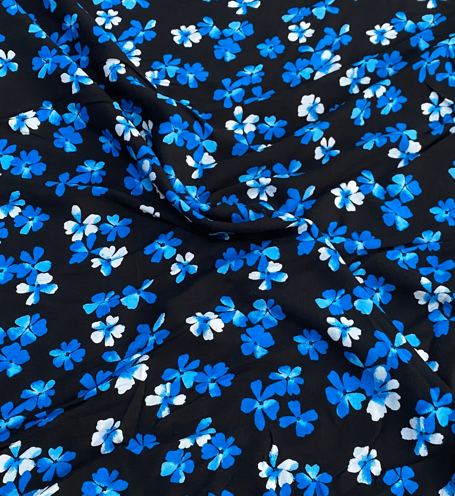 100 Viscose Fabric Summer Dress Floral Flower Blue Etsy UK