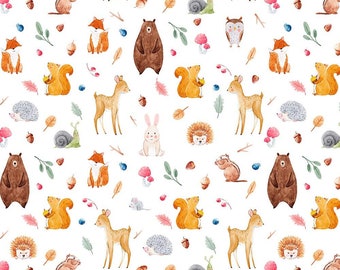 100% Cotton Digital Fabric Oh Sew Woodland Animals Deer Fox 140cm Wide