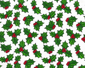 Polycotton Fabric Holly Leaves Berries Christmas Xmas Festive Berry Mistletoe