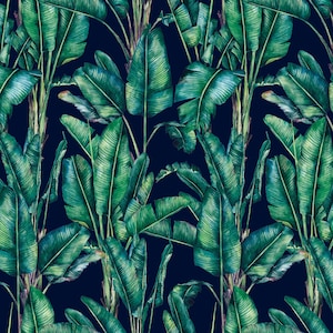 Italian Soft Plush Velvet Digital Print Fabric Tropical Paradise Floral Navy 150cm Wide