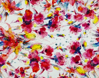 Digitally Printed Viscose Jersey Fabric Parma Watercolour Floral Flower Italian