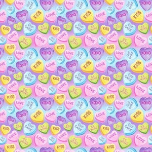 100% Cotton Digital Fabric Love Heart Sweets Kids 140cm Wide image 2