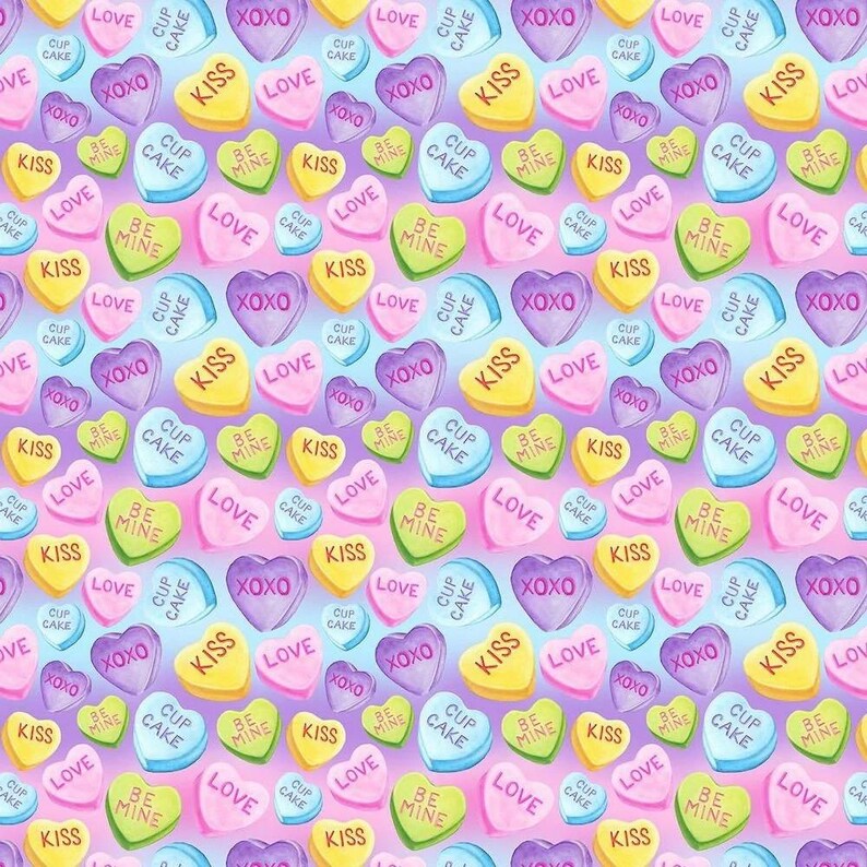 100% Cotton Digital Fabric Love Heart Sweets Kids 140cm Wide image 2
