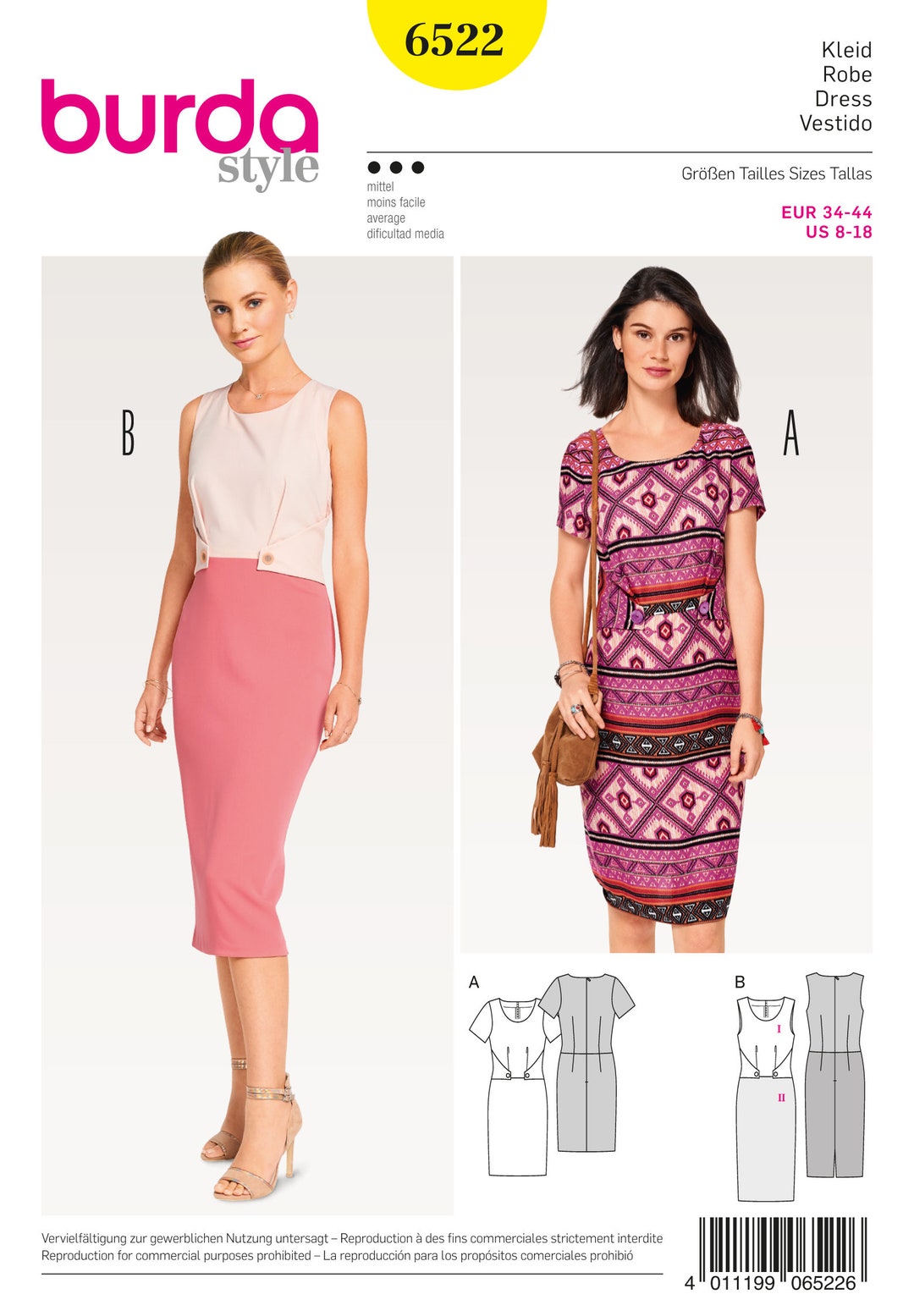 Burda Sewing Pattern 6522 Sheath Dress With Variations JL - Etsy