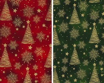 100% Cotton Fabric John Louden Christmas Tree Snowflake Stars Mottled Festive