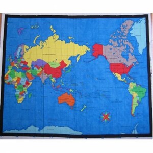 World Map Panel 90cm x 112cm Nutex 100% Cotton Fabric