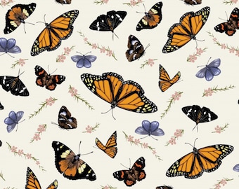 100% Cotton Fabric Nutex Botanical Butterfly Insects Floral Butterflies Ladybird