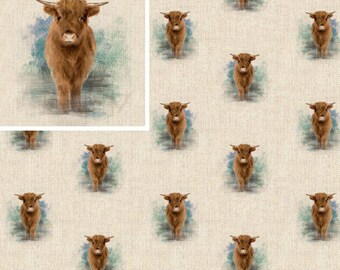 highland cow jersey fabric