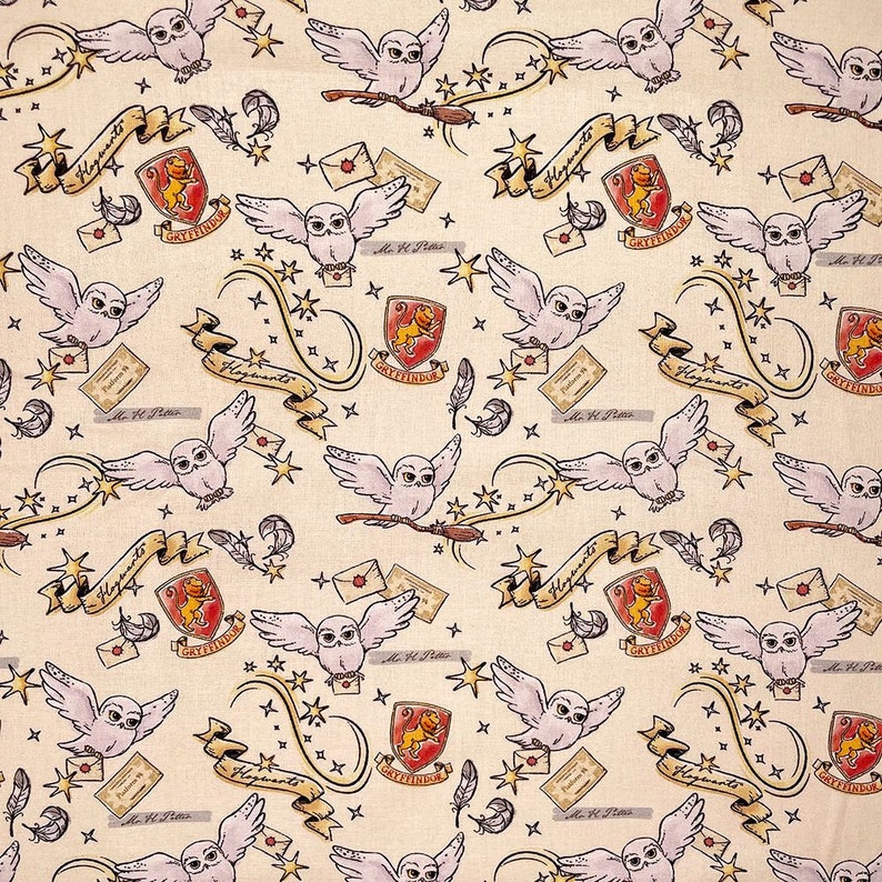 100 Cotton Digital Fabric Harry Potter Owl Gryffindor Stars Etsy
