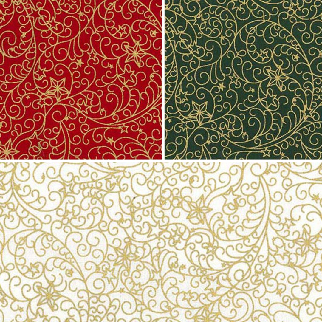 100 Cotton Fabric John Louden Christmas Vines Swirls Stars Star Xmas