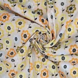 Polycotton Fabric Modern Floral Garden Flowers