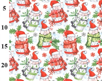 100% Cotton Digital Fabric Rose & Hubble Pigs In A Pot Christmas Xmas Festive