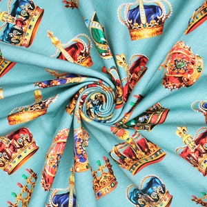 Cotton Jersey Fabric Little Johnny Crown Jewels Queens Jubilee Royalty Crowns