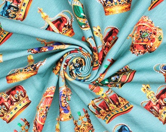 Tela de jersey de algodón Little Johnny Crown Jewels Queens Jubilee Royalty Crowns
