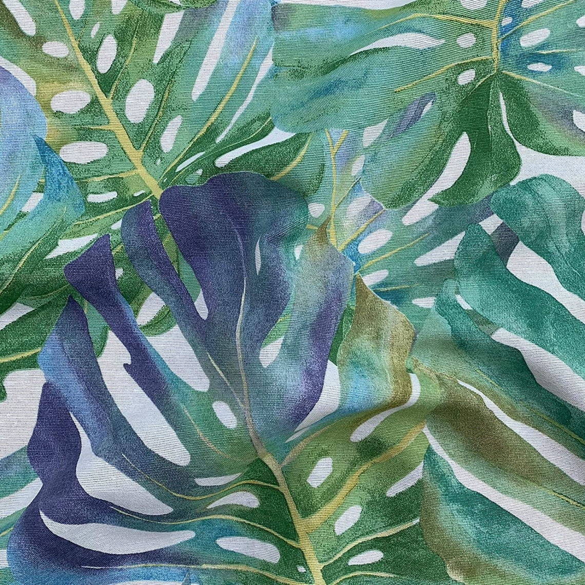 Cotton Rich Linen Look Fabric Green Tropical Palm Leaves Etsy