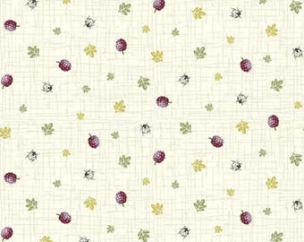 100% Cotton Fabric Nutex Woodland Berries Berry Ladybug Leaf Leaves Scattered