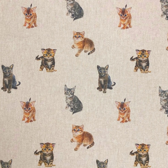 Cotton Rich Linen Look Digital Fabric Kittens Cats Upholstery Curtain  Furnishings