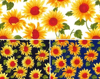 100% Cotton Poplin Fabric Rose & Hubble Large Yellow Sunflowers Floral