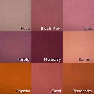 nine different fabric swatches, each with a unique color and pattern, arranged in a 3x3 grid.