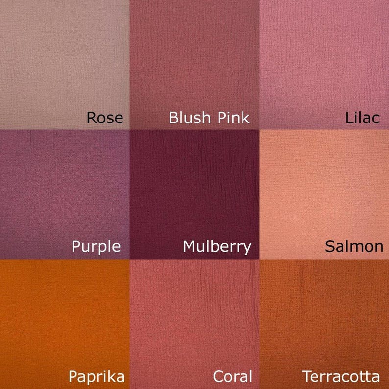 nine different fabric swatches, each with a unique color and pattern, arranged in a 3x3 grid.