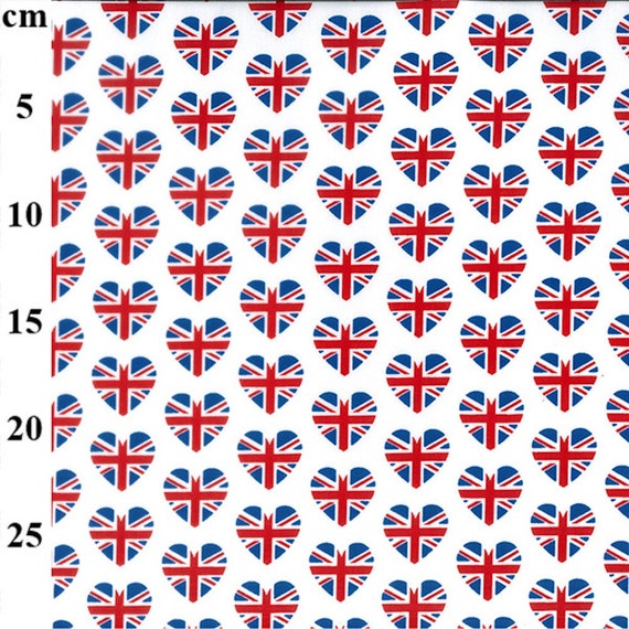 Polycotton Fabric Hearts Union Jack Flags British UK