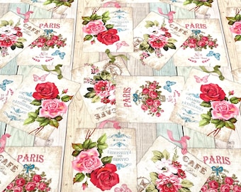 Cotton Rich Linen Look Fabric Paris Roses Butterfly Chic Upholstery Curtain Half Panama
