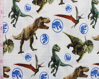 100% Cotton Digital Fabric Jurassic World Dinosaur Prehistoric T-Rex 140cm Wide