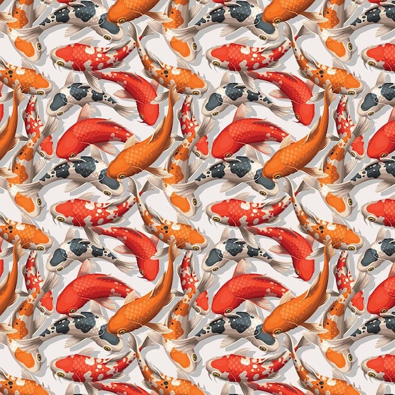 100% Cotton Digital Fabric Oh Sew Koi Fish Carp Pond 140cm Wide
