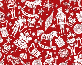 Polycotton Fabric Cracking Christmas Nutcracker Toys Festive Gifts Presents Xmas