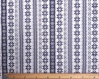 Polycotton Fabric Christmas Xmas Festive Scandinavian Snowflake Stars Pattern
