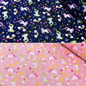 Polycotton Fabric My Little Unicorn Rainbow Stars & Hearts