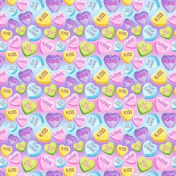 100% Cotton Digital Fabric Love Heart Sweets Kids 140cm Wide