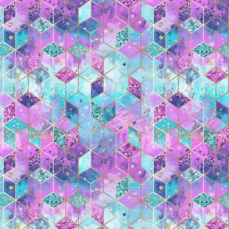 100% Cotton Digital Fabric Geometric Glamour Blocks Stars 140cm Wide image 2