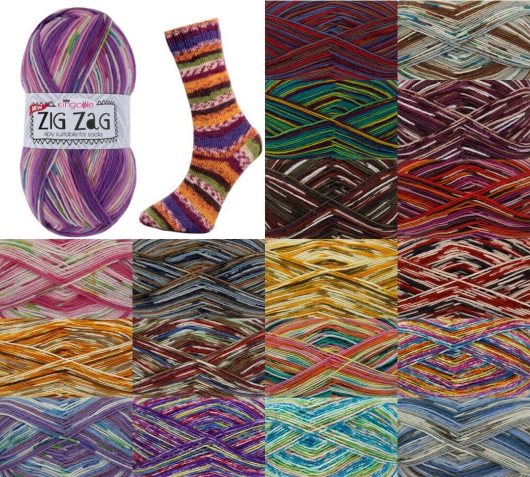 King Cole Zig Zag 4 Ply Knitting Crochet Sock Yarn Wool 100g Ball Etsy UK