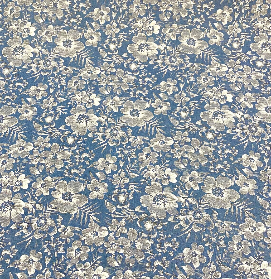 100 Cotton Fabric Printed Denim Lightweight Floral Flowers Etsy UK