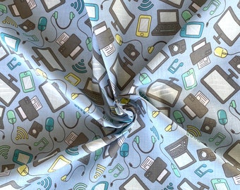 Polycotton Fabric Tech Technology Computers Wifi Mobile Phones Gaming Camera