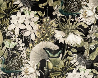 Italian Soft Plush Velvet Digital Print Fabric Utopia Black 150cm Wide