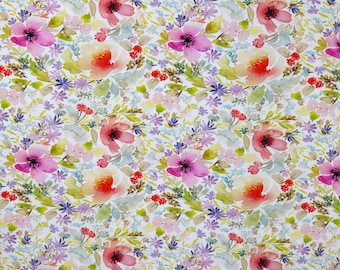 Digitally Printed Viscose Jersey Fabric Rome Watercolour Floral Flower Italian